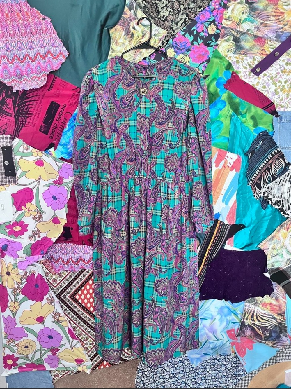 Bohemian Paisley Teal and Purple Long-Sleeve Dress